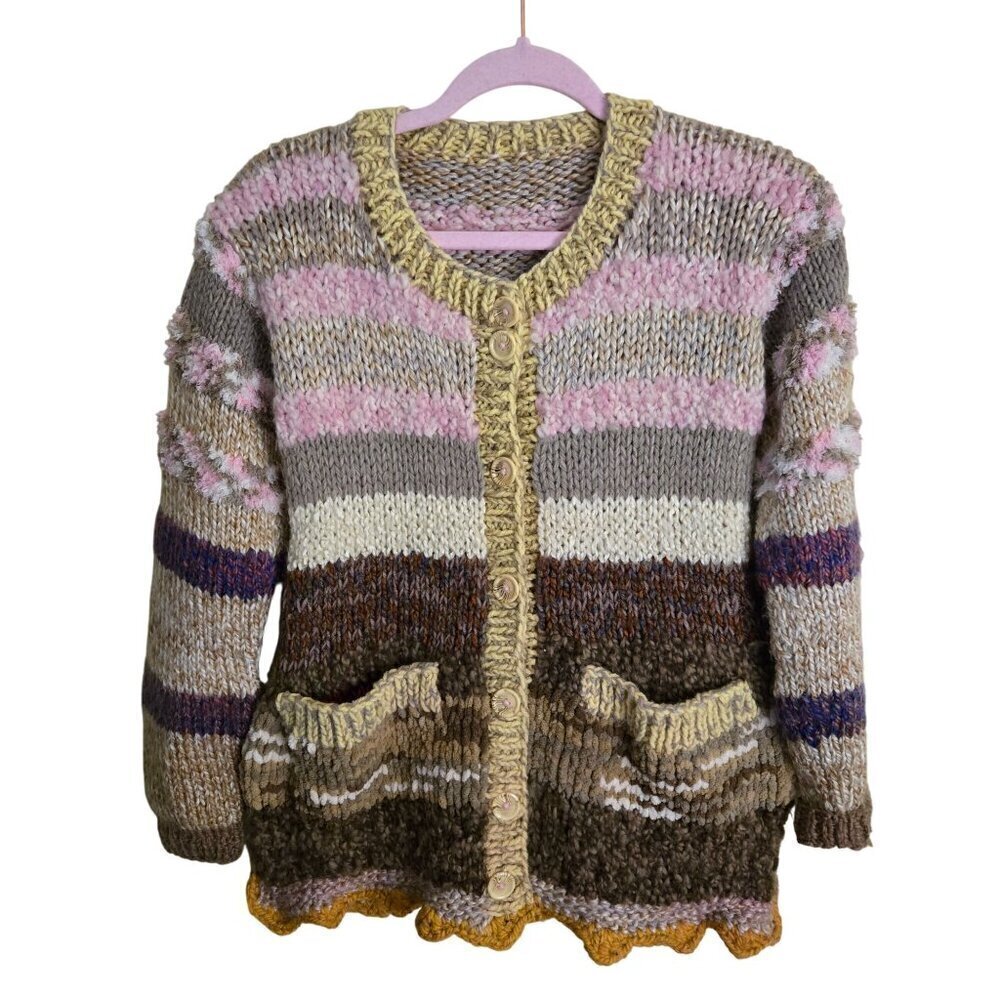 Handknit Mixed Media Stunning Cardigan Sweater Size S